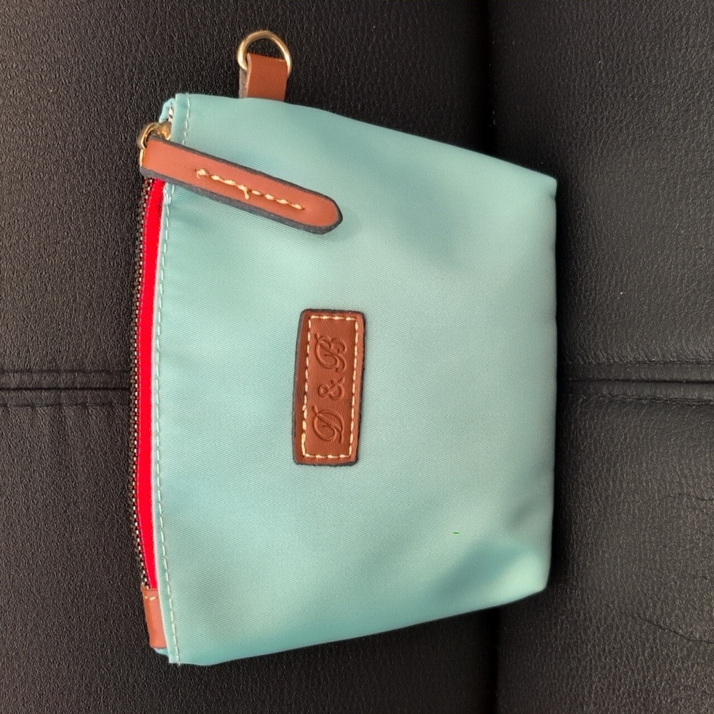Mint Green Zip Pouch with Brown Trim